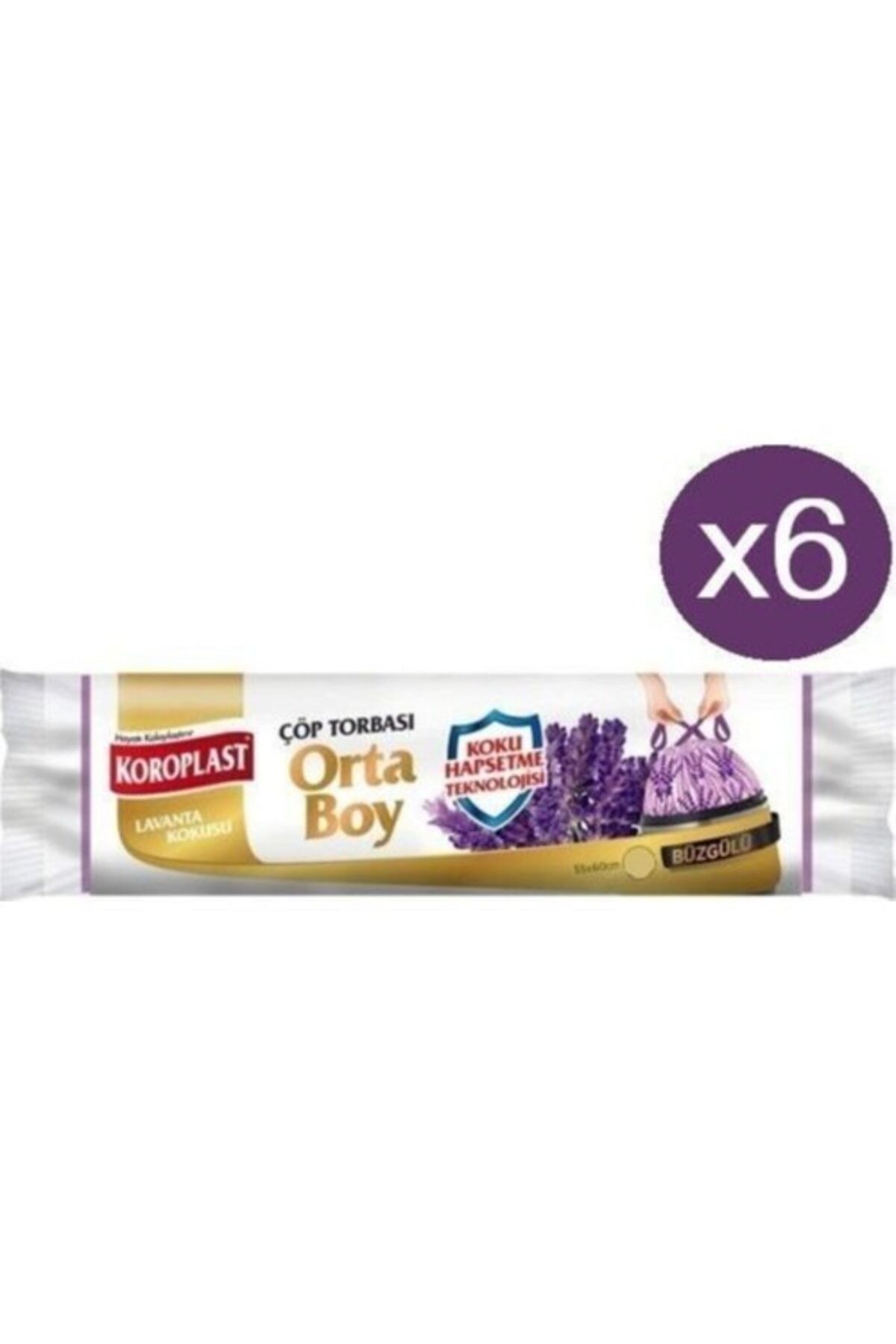 Lavanta Büzgülü Orta Boy Çöp Torbası 55 X 60 Cm 15'li X 6'lı
