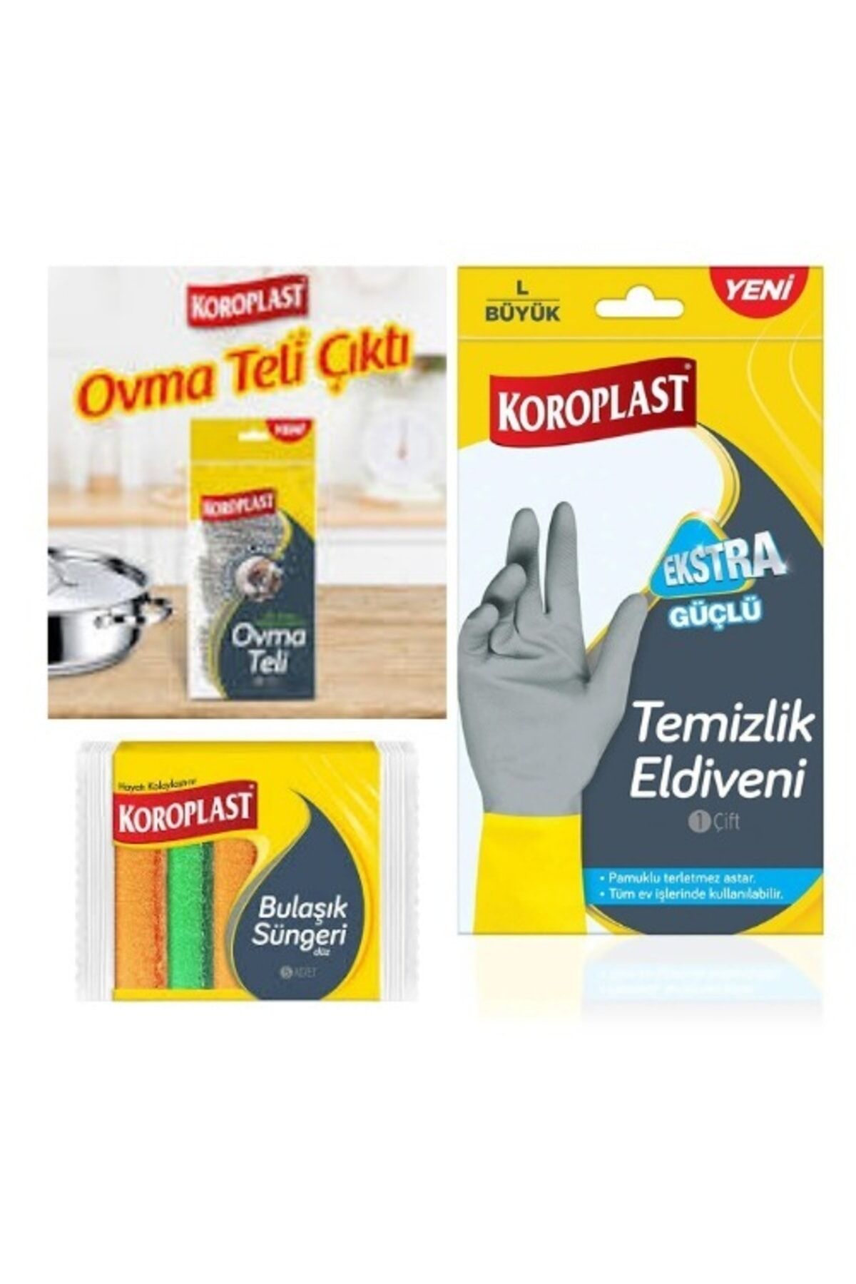 Temizlik Eldiveni Ekstra Güçlü L Büyük Boy 5 Li Oluklu Sünger Yeni Ovma Teli