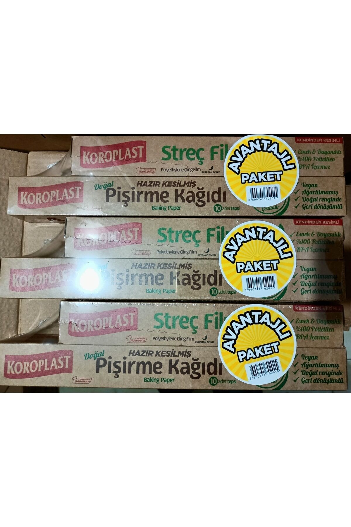 Doğal Pişirme Kağıdı Doğal Streç Film 25 Metre Kendinden Kesimli Avantaj Paketi 3 Adet