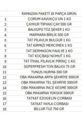 Ramazan paketi kumanya yardım gıda erzak kolisi 18 parça ürün ekonomik paket