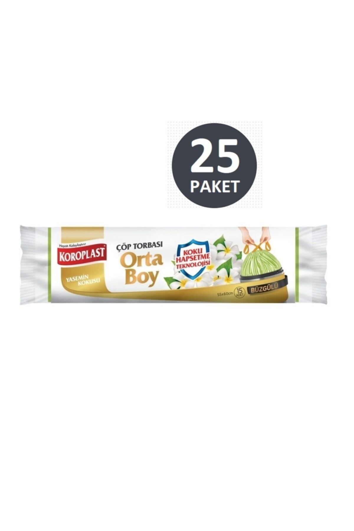 Koku Hapsetme Yasemin Büzgülü Orta Boy Çöp Torbası X 25 Paket 15li