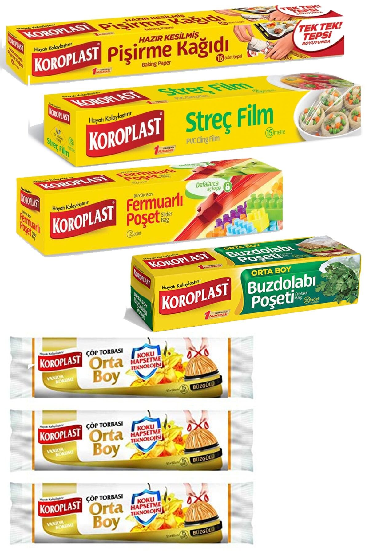 Çılgın Paket Buzdolabı Poşeti+pişirme Kağıdı+streç Film+fermuarlı Poşet+çöp Poşeti X3