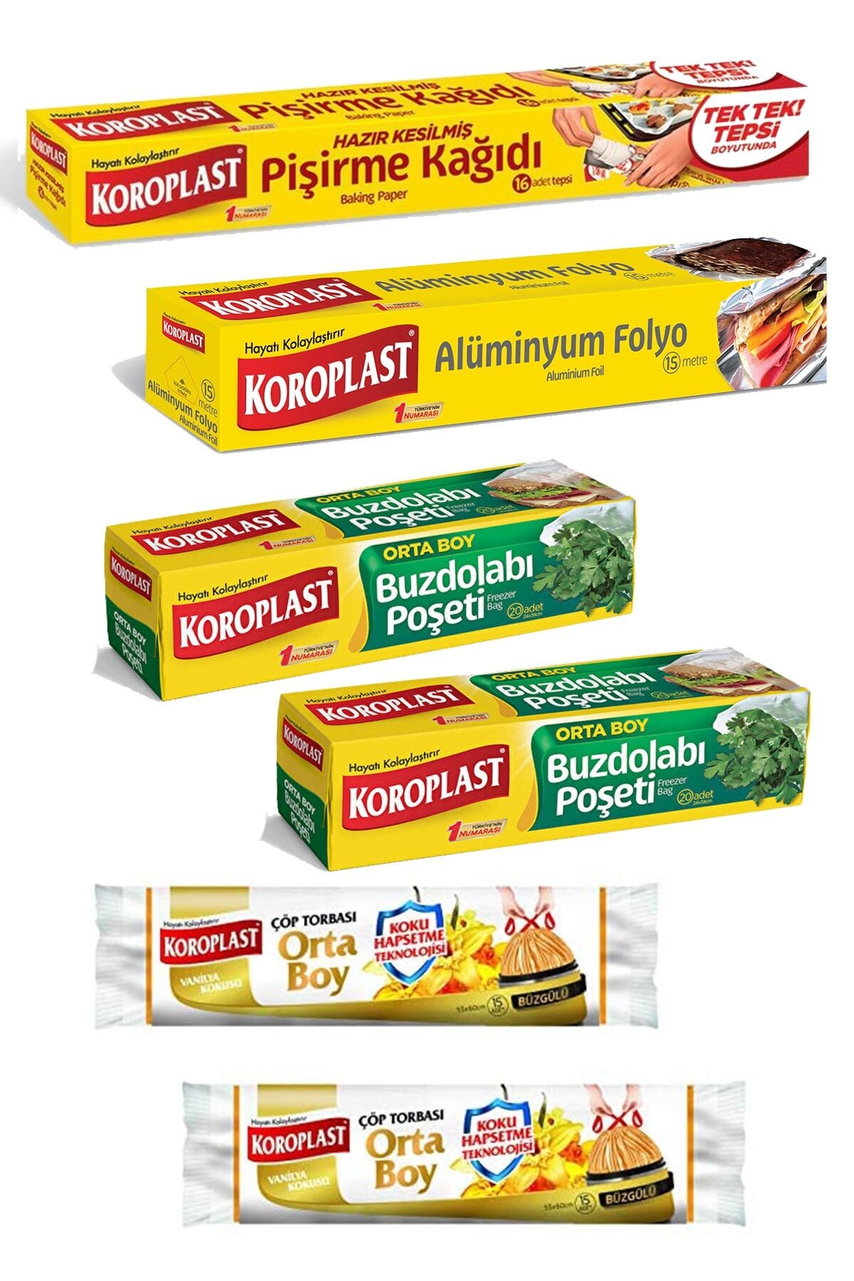 Fırsat Paketi Buzdolabı Poşeti+pişirme Kağıdı+alüminyum Folyo+vanilya Kokulu Çöp Poşeti