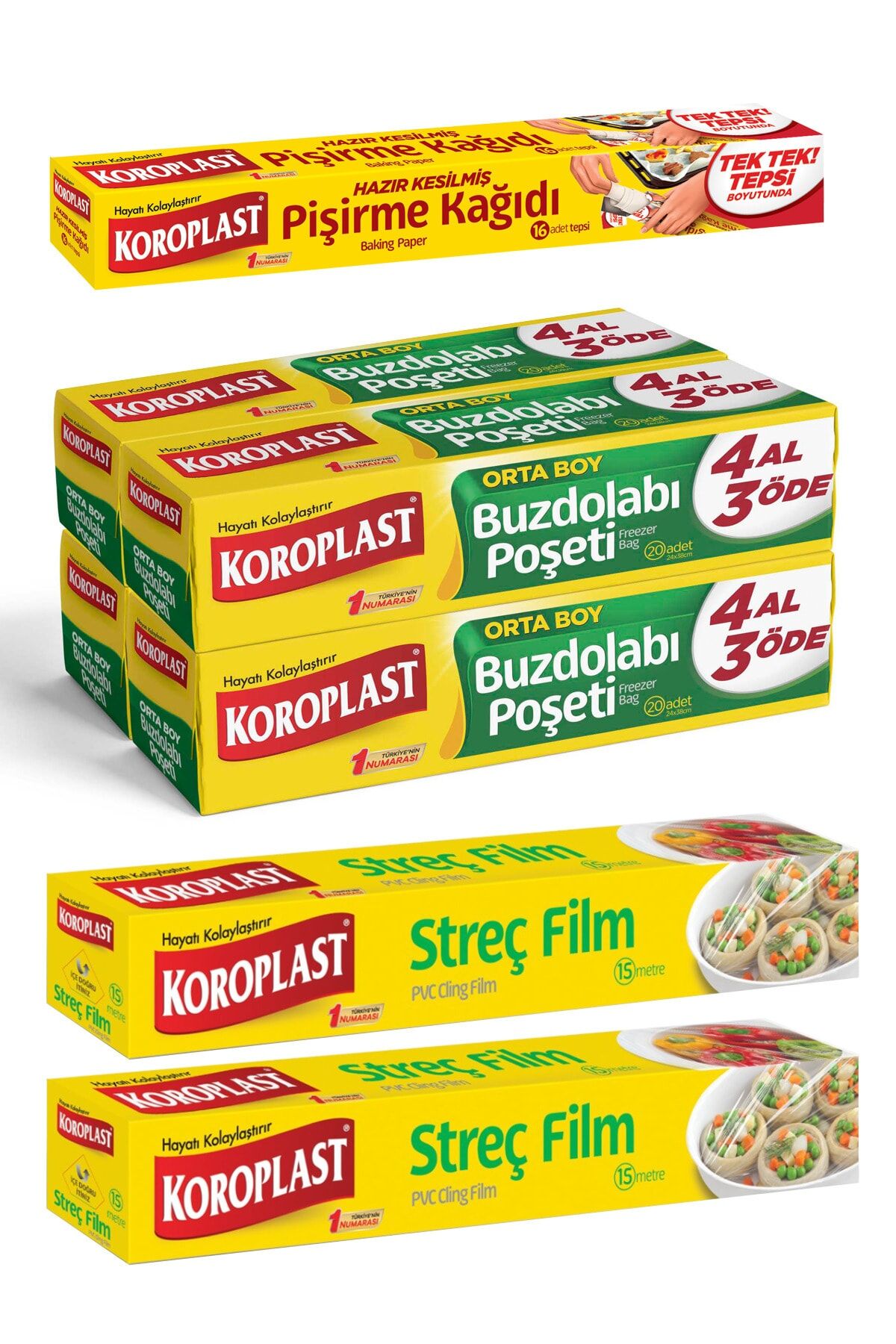 4al 3 Öde Buz Dolabı Poşeti Orta Boy, Fırsat Paketi Pişirme Kağıdı ,streç Film,