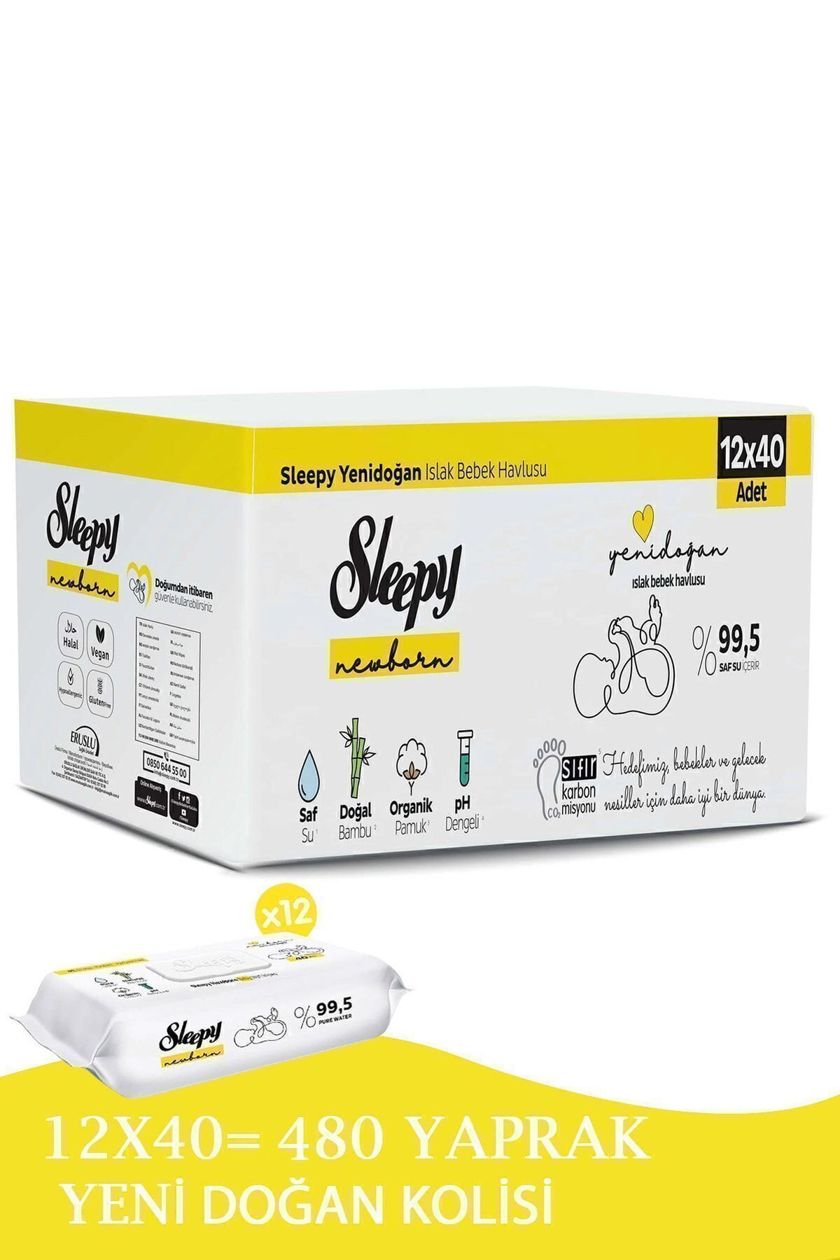 Yenidoğan Newborn Islak Mendil 12x40lı (480 YAPRAK)