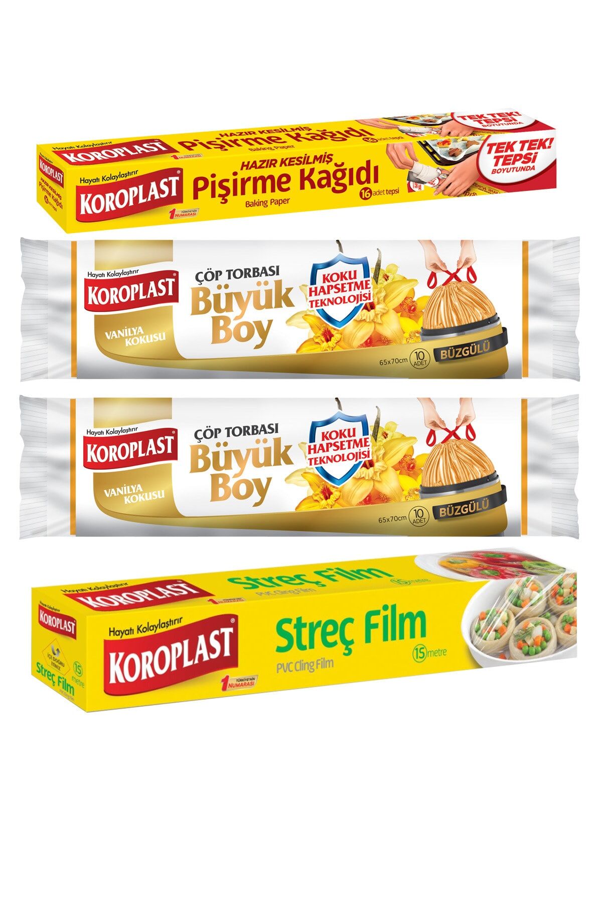 Fırsat Paketi Büyük Boy Çöp Poşet Pişirme Kağıdı Streç Film, Vanilya Kokulu Büzg.
