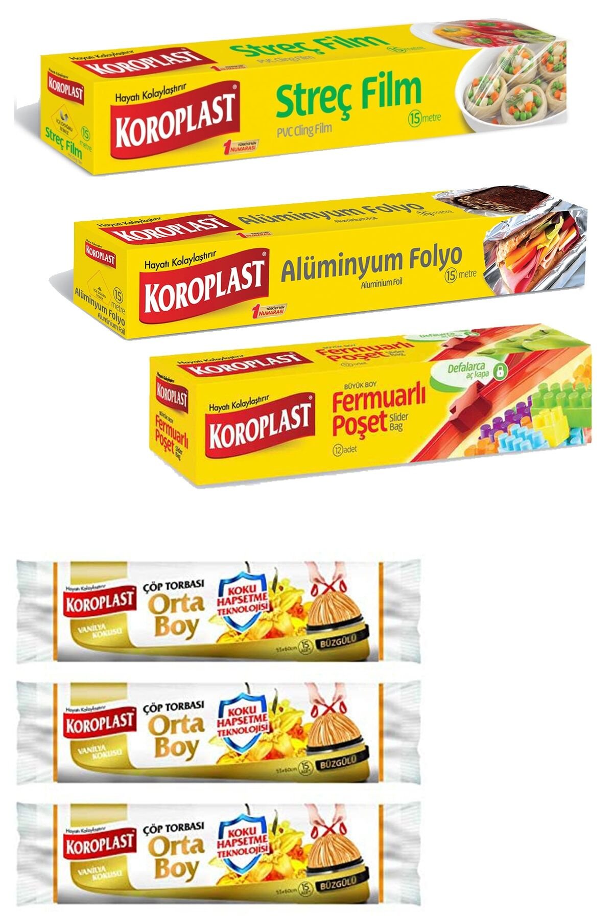 Xs Paket Vanilya Kokulu Çöp Poşeti X3 + Streç Film+fermuarlı Poşet+alüminyum Folyo