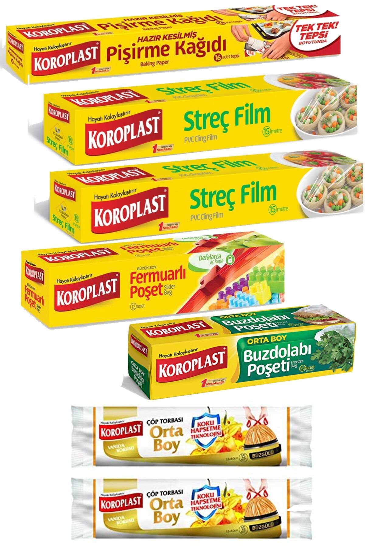 Dev Ebat Pişirme Kağıdı + Streç Film 2 Adet + Fermuarlı Poşet + Buzdolabı Poşeti + Çöp Poşeti 2 Adet