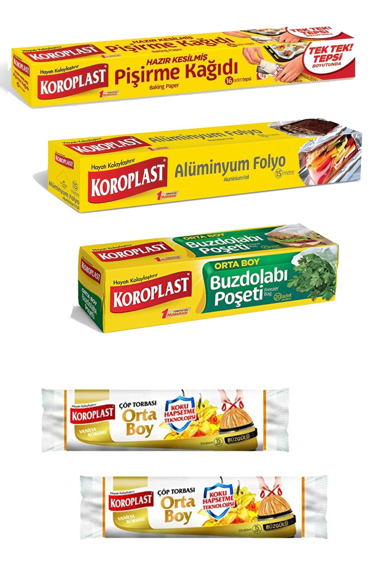 5li Paket Buzdolabı Poşeti+vinilya Kokulu Poşet+hazır Kesim Pişirme Kağıdı+alüminyum Folyo