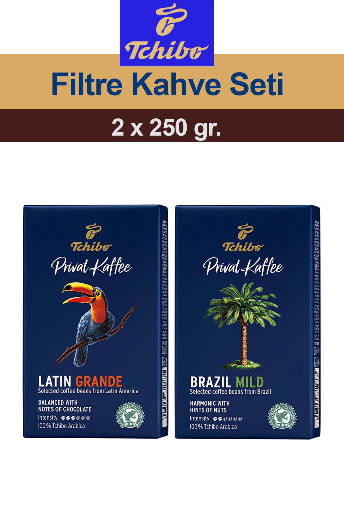 Privat Kaffee Latin Grande ve Brazil Mild Öğütülmüş Filtre Kahve 2x250 gr.