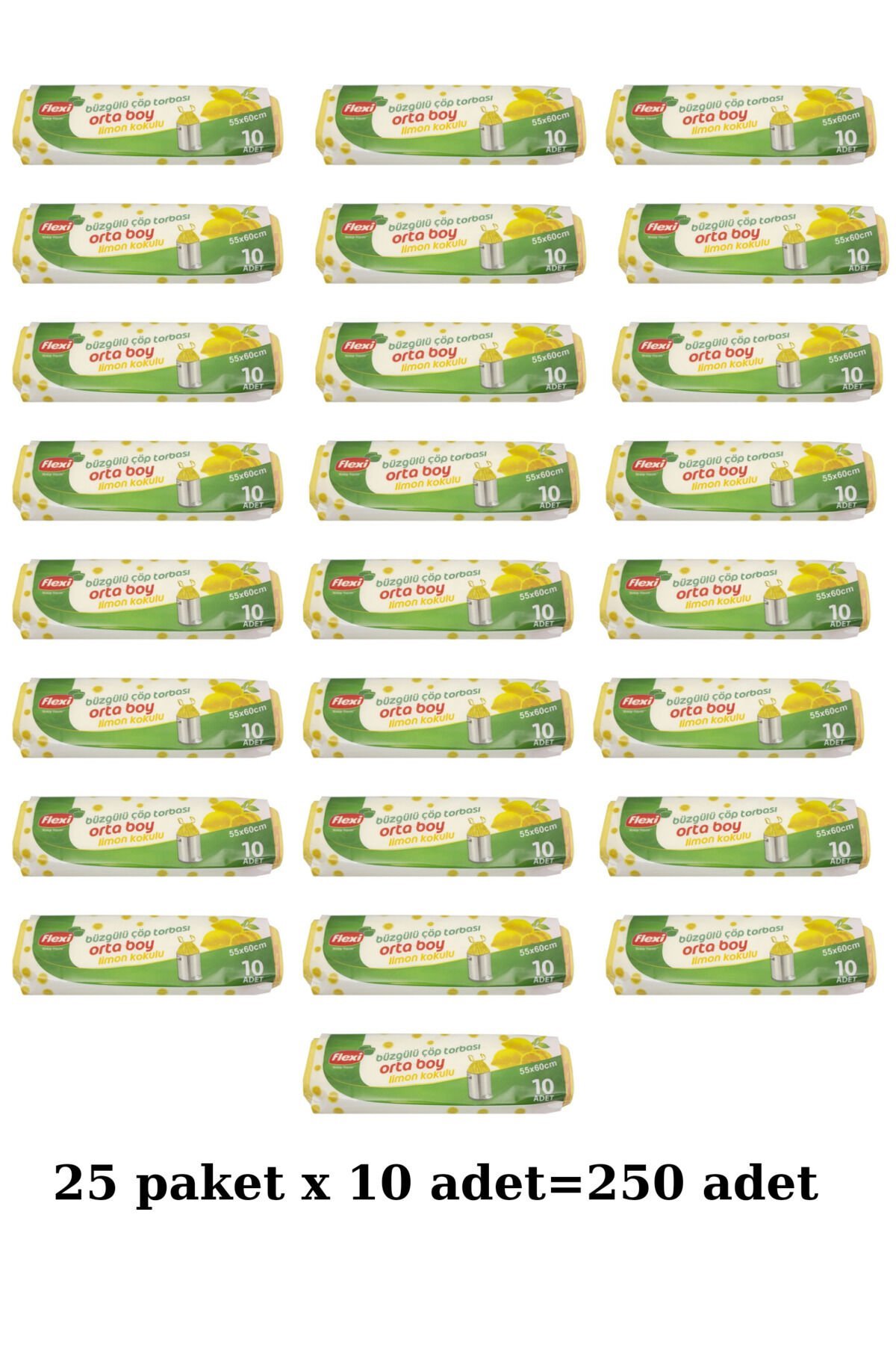 Büzgülü Çöp Torbası Limon Kokulu Orta Boy 25 Paket 1 Koli