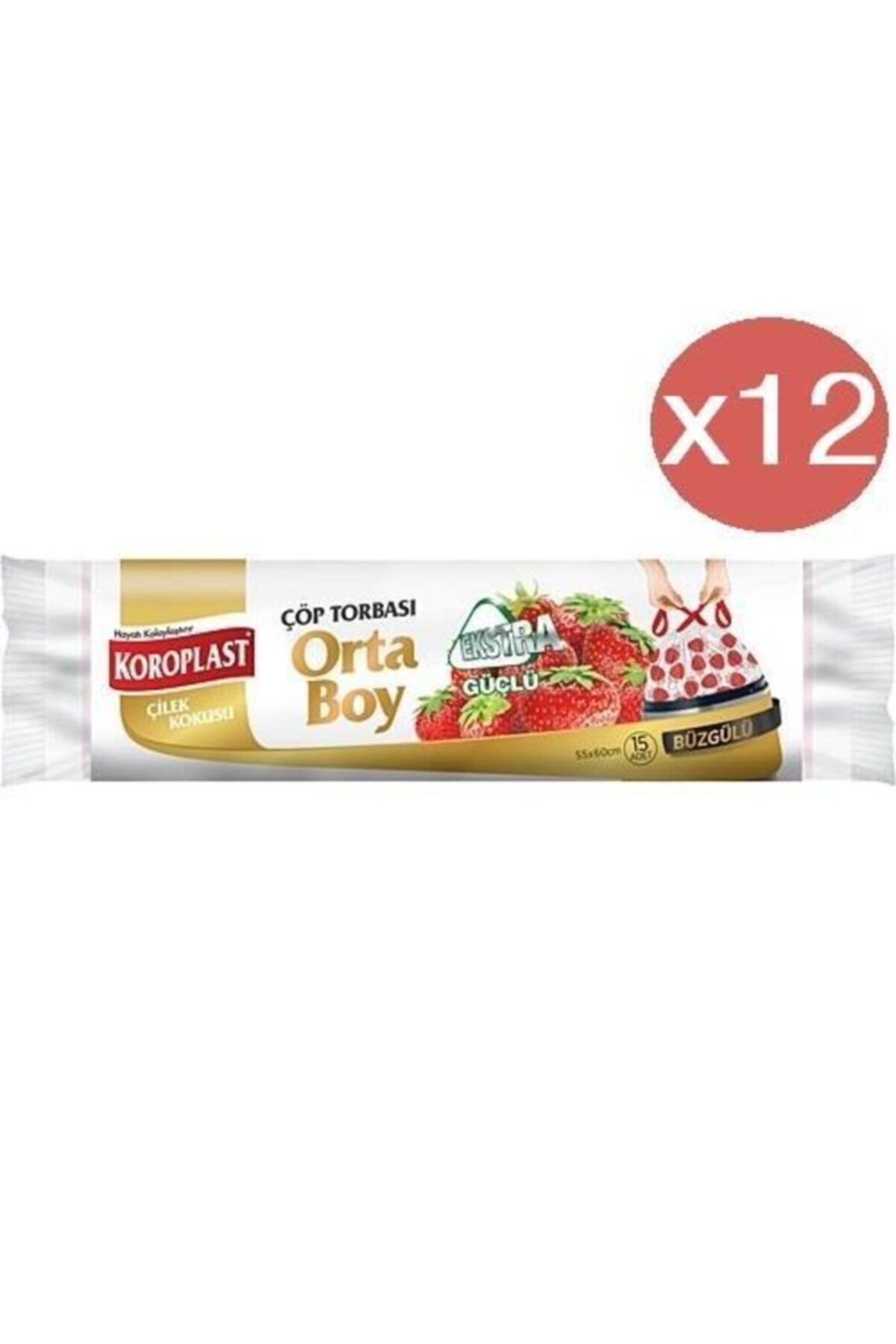 Çilek Büzgülü Orta Boy Çöp Torbası 15'li X 12 Paket