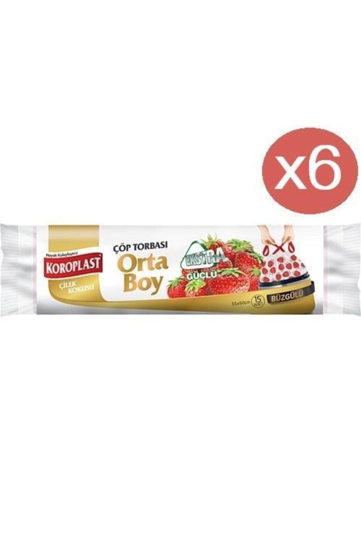 Çilek Büzgülü Orta Boy Çöp Torbası 15'li X 6 Paket
