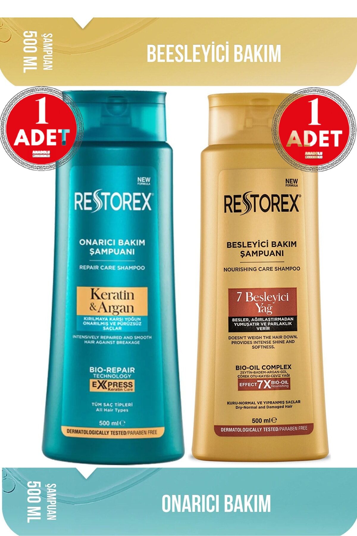 Bakım Şampuanı 7 Besleyici Yağ 500 Ml + Keratin & Argan Şampuan 500 Ml