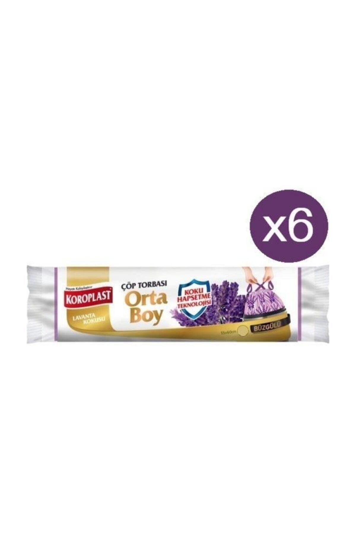 Lavanta Büzgülü Orta Boy Çöp Torbası 15'li X 6 Paket (55*60)