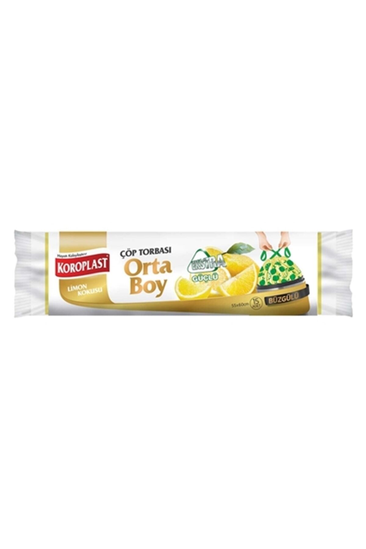 Ekstra Güçlü Büzgülü Çöp Poşeti Orta Boy 55 X 60 cm 15 Adet - Sarı