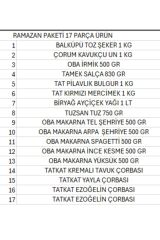 Ramazan paketi kumanya yardım gıda erzak kolisi 17 parça ürün ekonomik paket