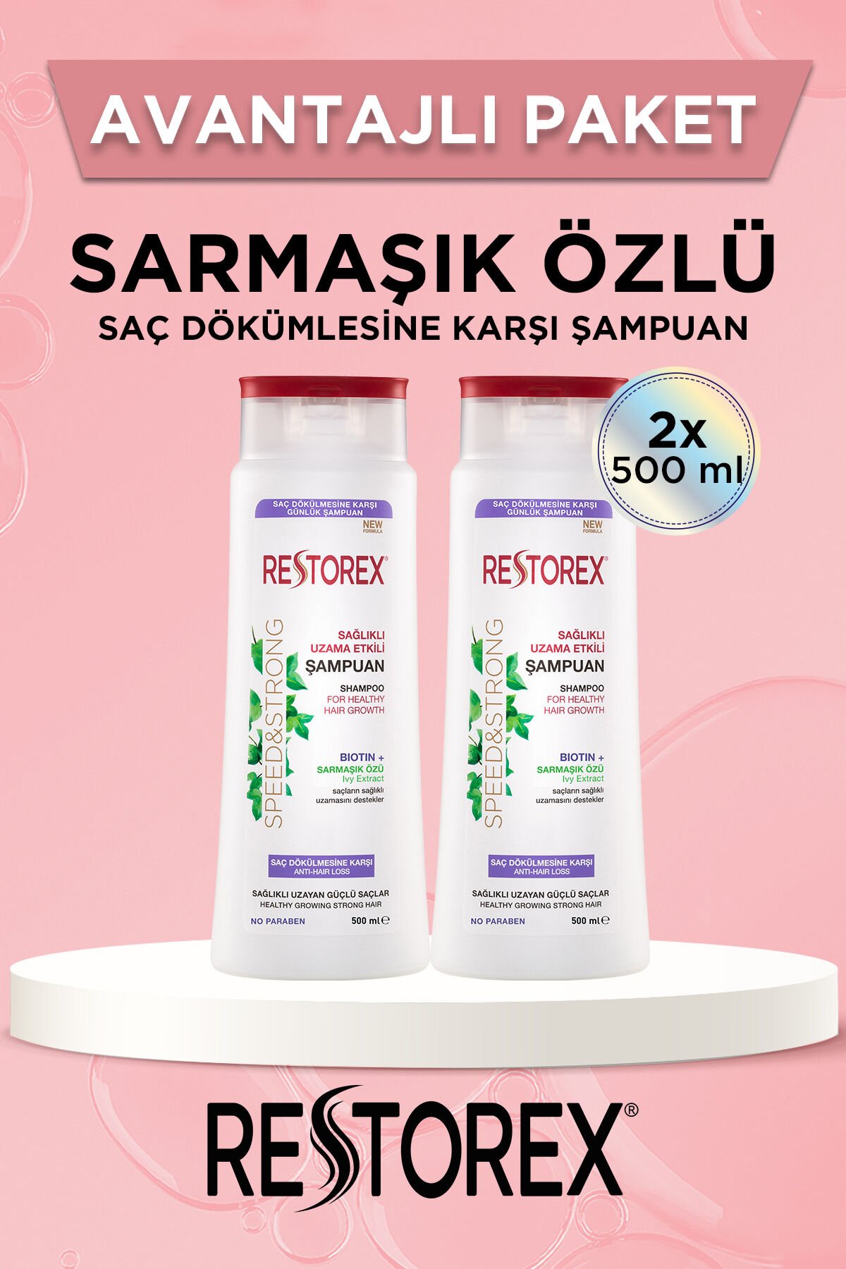 Sampuan Sağlıklı Uzama Etkili 500 Ml Saç Dökülmesine Kar X 2 Adet