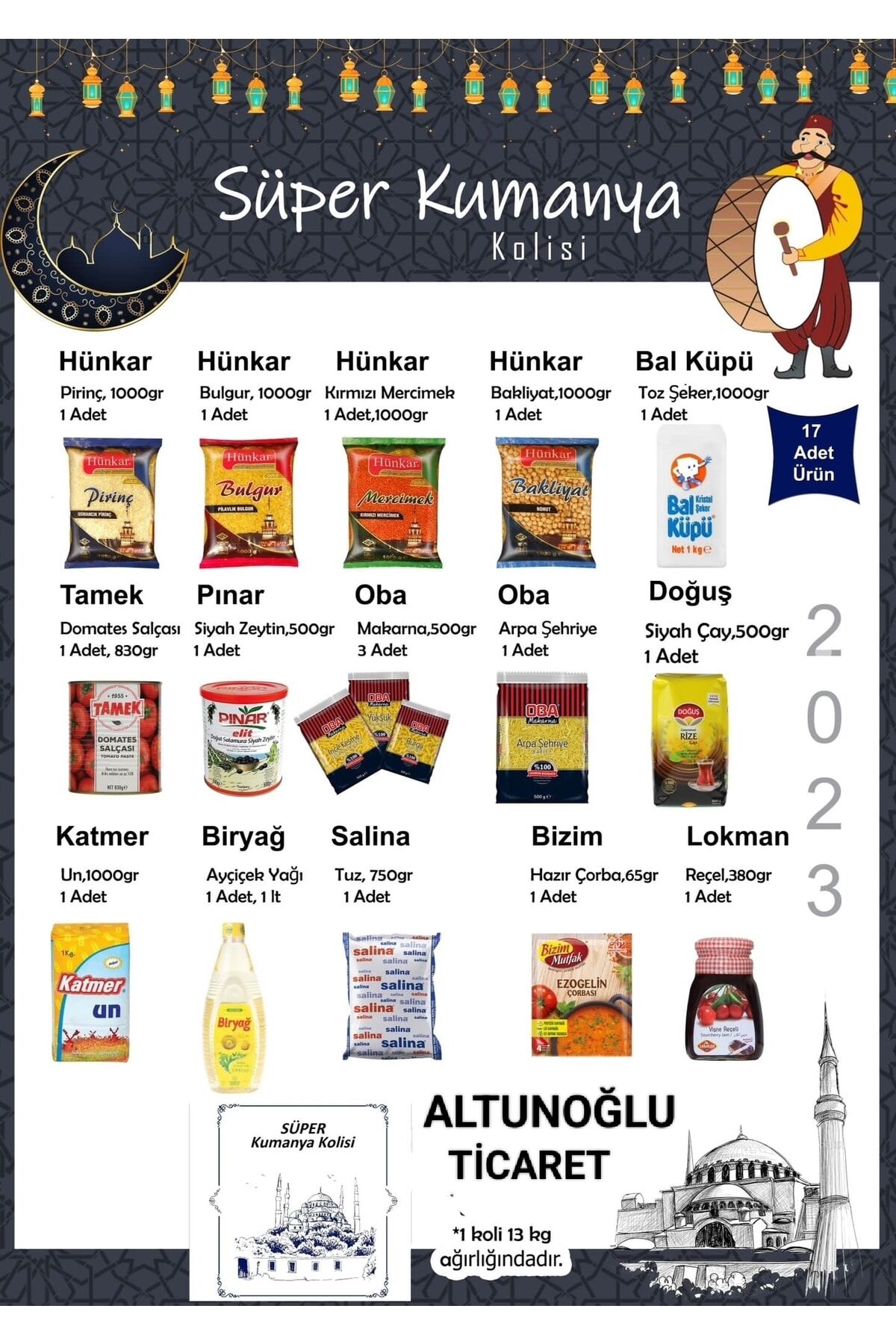 Ramazan Paketi Kumanya Yardım Erzak Kolisi 17 Parça