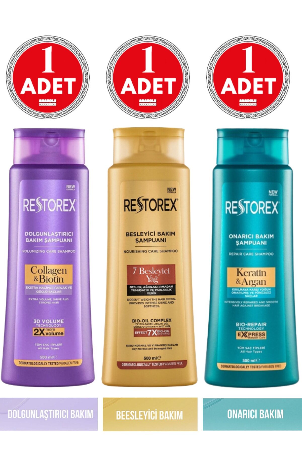 Şampuan Keratin&argan 500ml 1 Adt Collagen&biotin 500ml 1 Adt 7 Besleyici Yağ 500ml 1 Adt