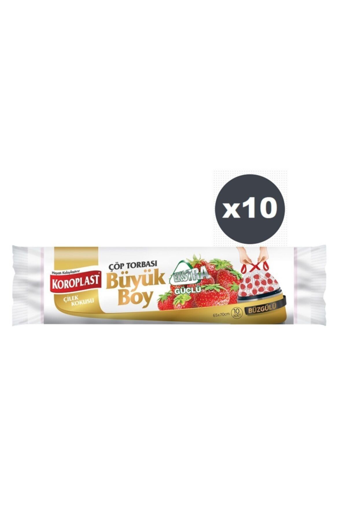 Ekstra Güçlü Çilek Büzgülü Büyük Boy 10lu Çöp Torbası X 10 Paket
