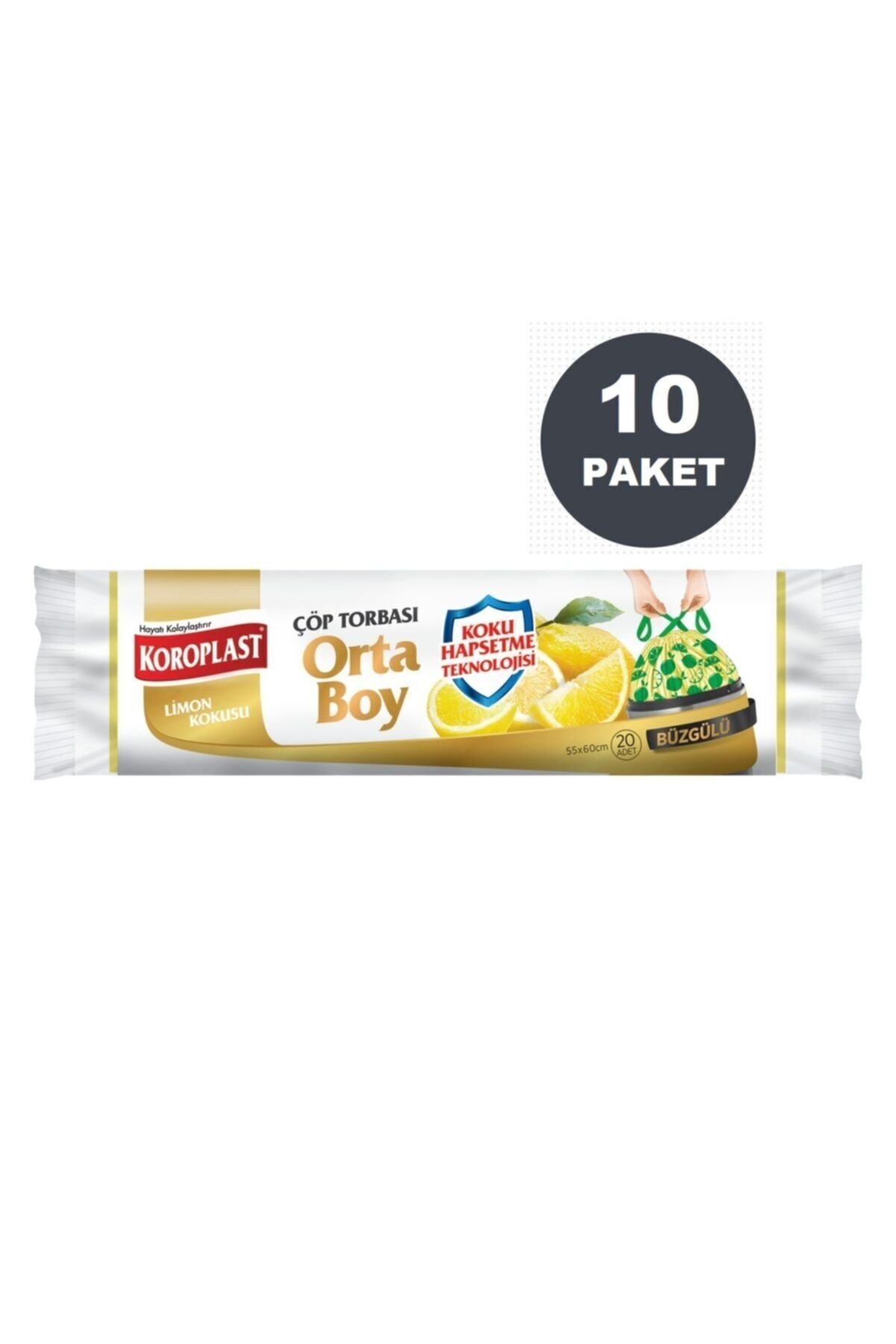 Ekstra Güçlü Limon Büzgülü Orta Boy 15li Çöp Torbası X 10 Paket