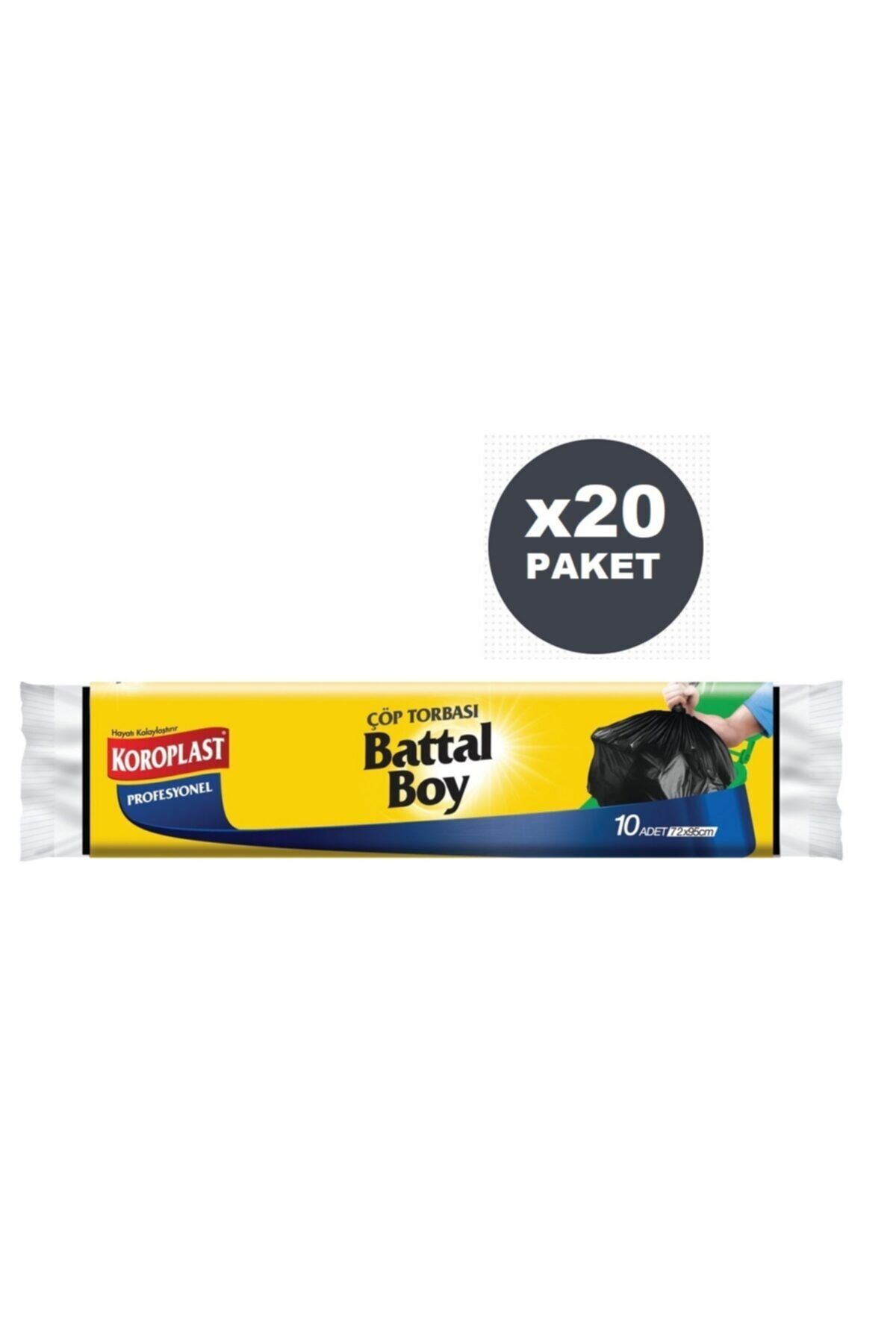 Profesyonel Battal Boy Siyah Çöp Torbası 10'lu X20 Paket (72x95cm)