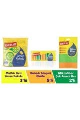 3lü Limon Kokulu Mutfak Bezi+5li Oluklu Bulaşık Süngeri+2li Çok Amaçlı Mikrofiber Bez