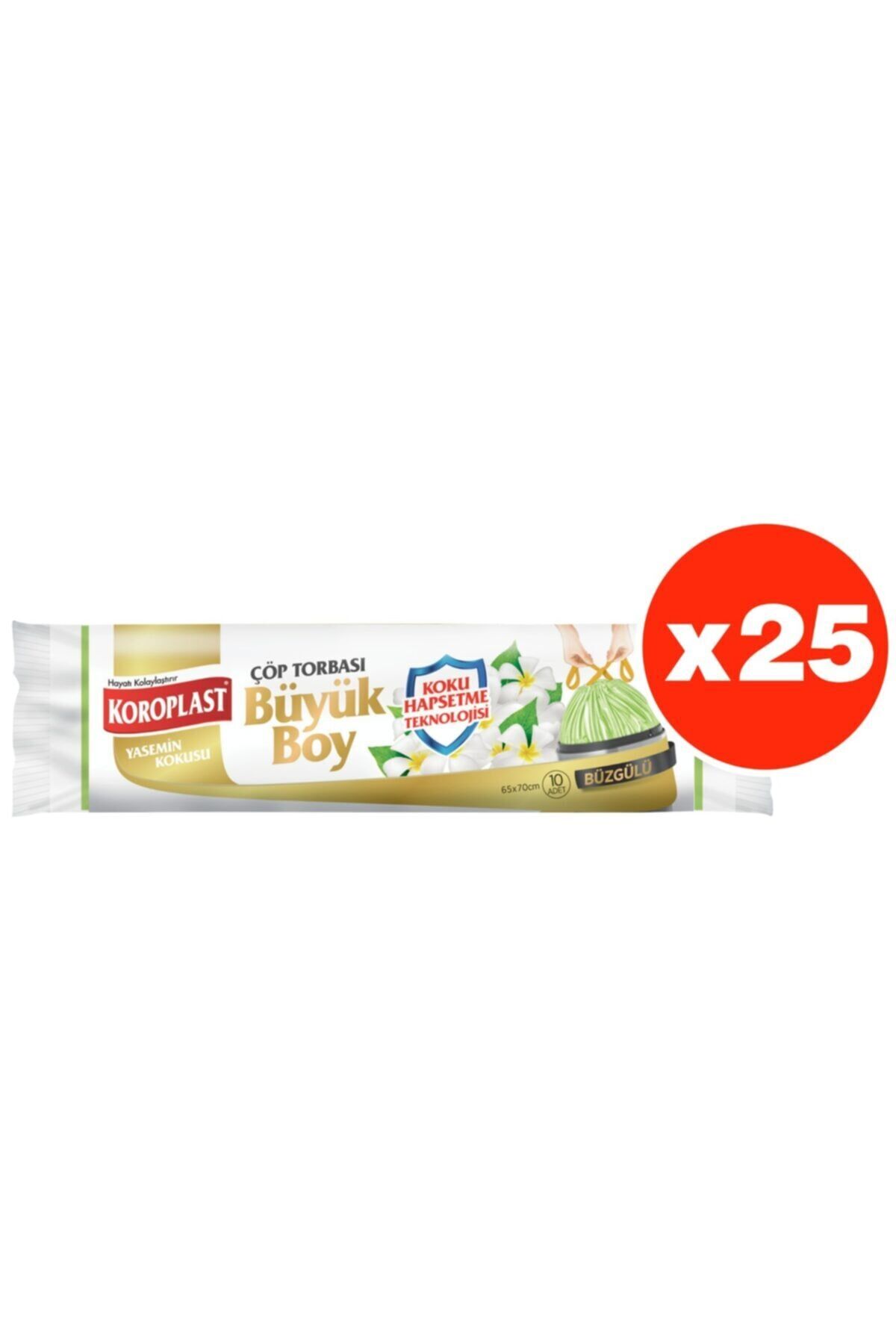 Koku Hapsetme Yasemin Büzgülü Büyük Boy 10lu Çöp Torbası X 25 Paket (65*70 Cm)