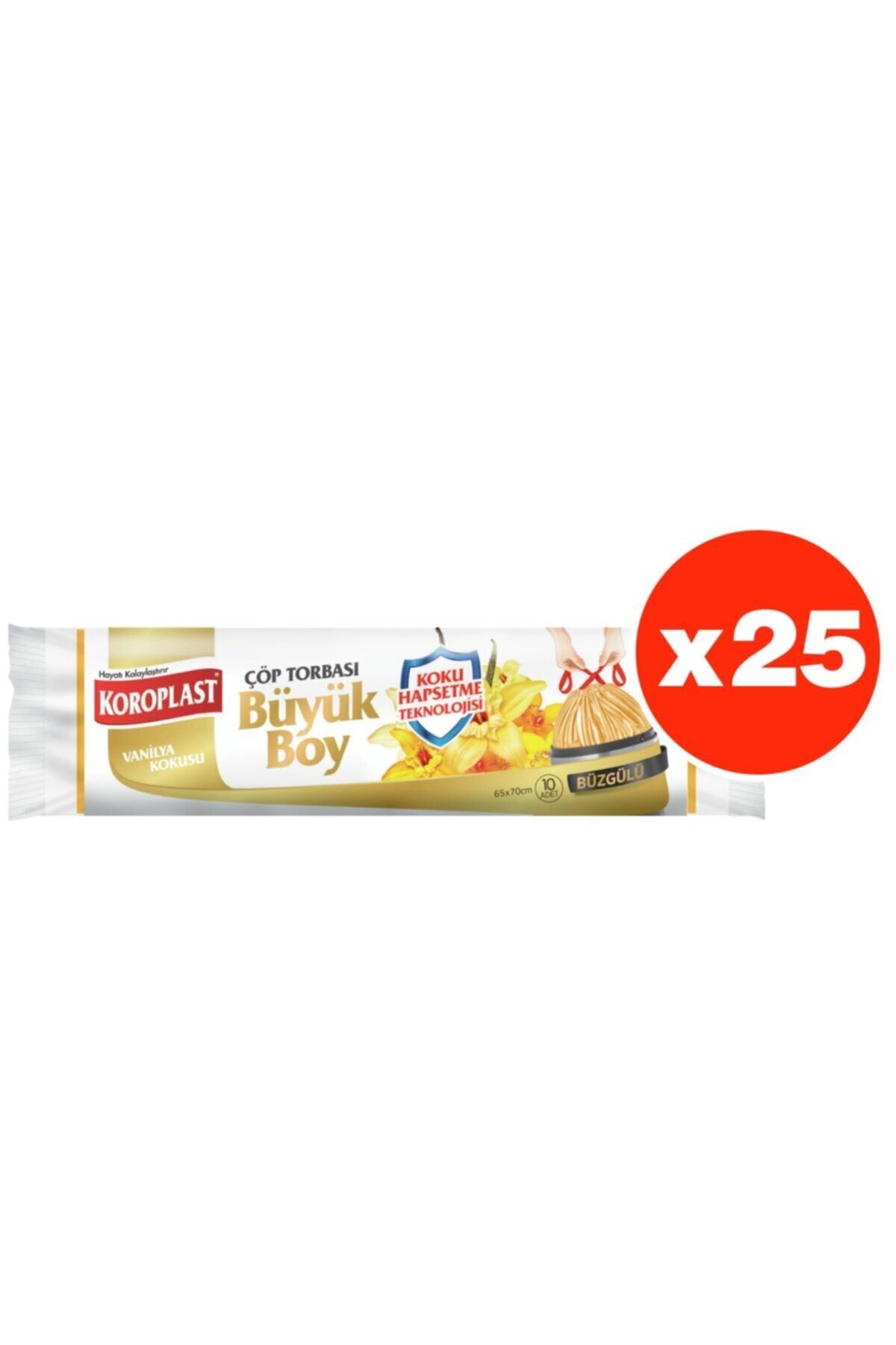 Koku Hapsetme Vanilya Büzgülü Büyük Boy 10lu Çöp Torbası X 25 Paket (65x70 Cm)