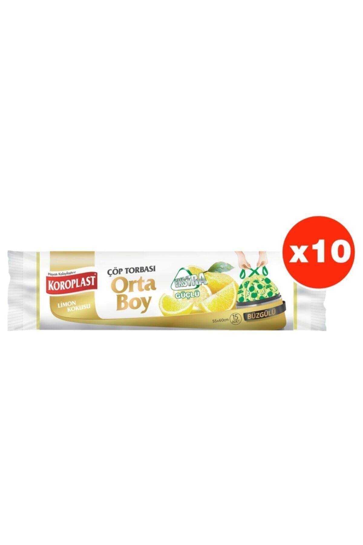 Ekstra Güçlü Limon Büzgülü Orta Boy 15li Çöp Torbası X 10 Paket (55*60 Cm)