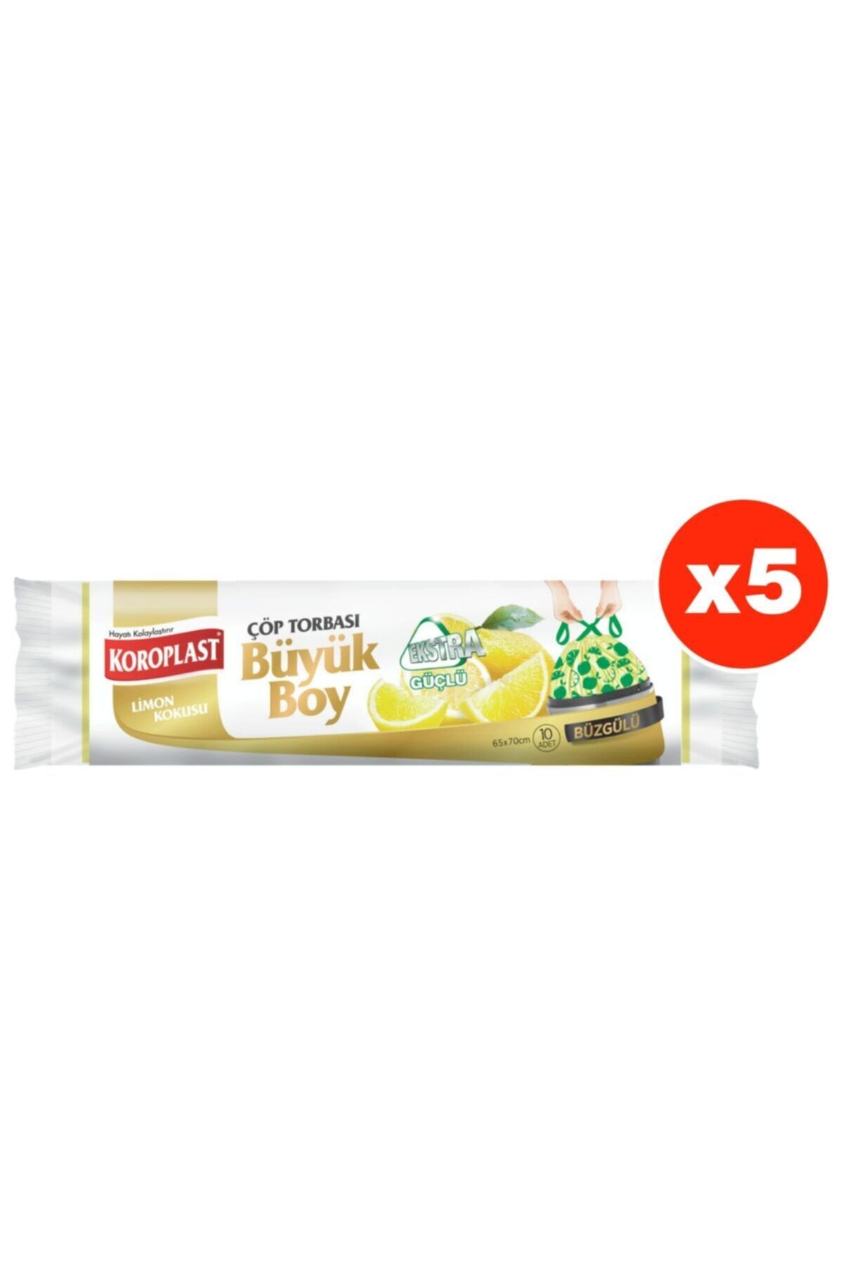 Ekstra Güçlü Limon Büzgülü Büyük Boy 10lu Çöp Torbası X 5 Paket (65*70 Cm)