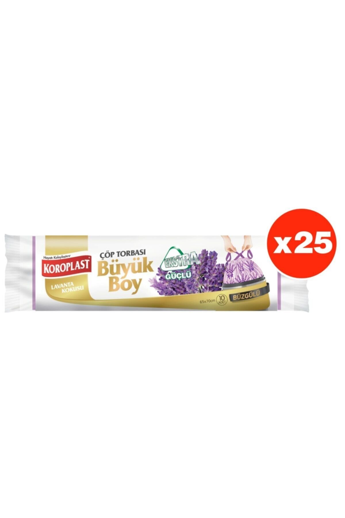 Ekstra Güçlü Lavanta Büzgülü Büyük Boy 10lu Çöp Torbası X 25 Paket (65*70 Cm)