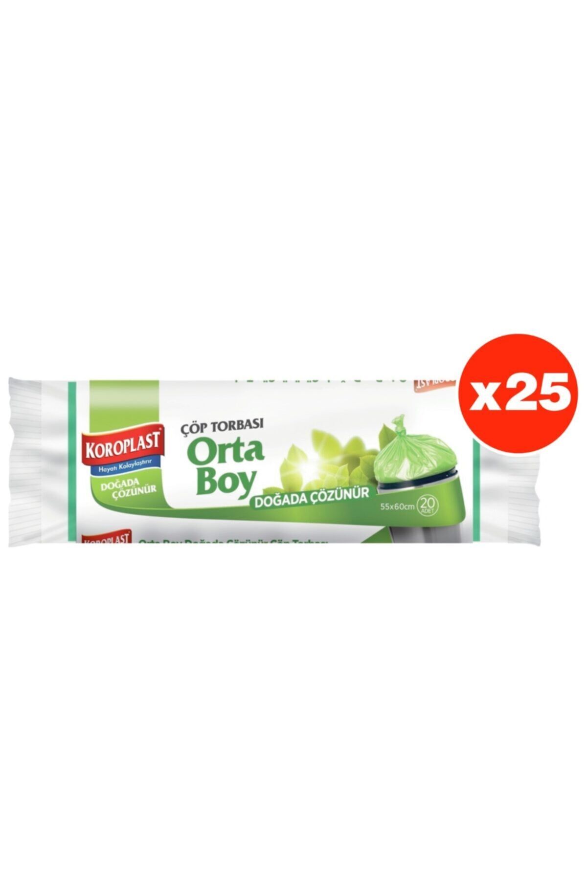 Doğada Çözünür Orta Boy 15li Çöp Torbası X 25 Paket (55*60 Cm)