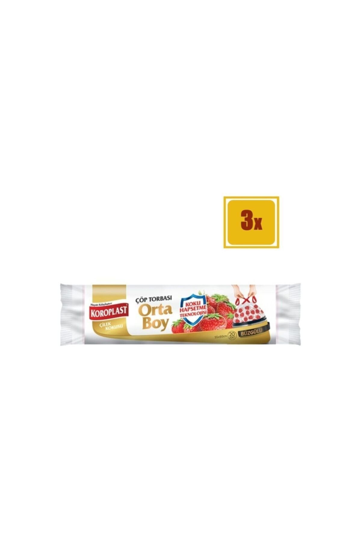 Çilek Kokulu Büzgülü Orta Boy Çöp Torbası 3'lü Set