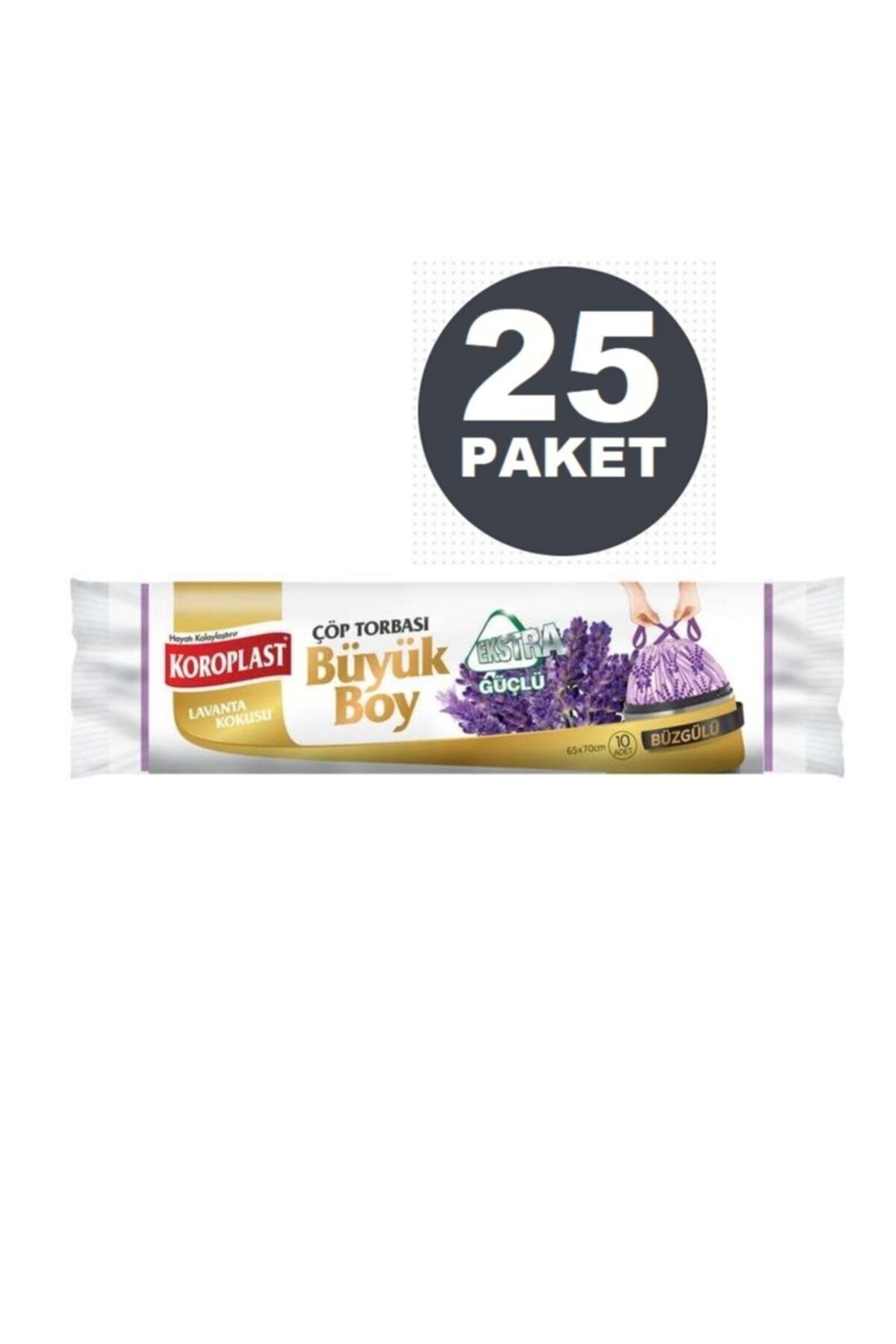 Ekstra Güçlü Lavanta Büzgülü Büyük Boy 10lu Çöp Torbası X 25 Paket (65*70 Cm)